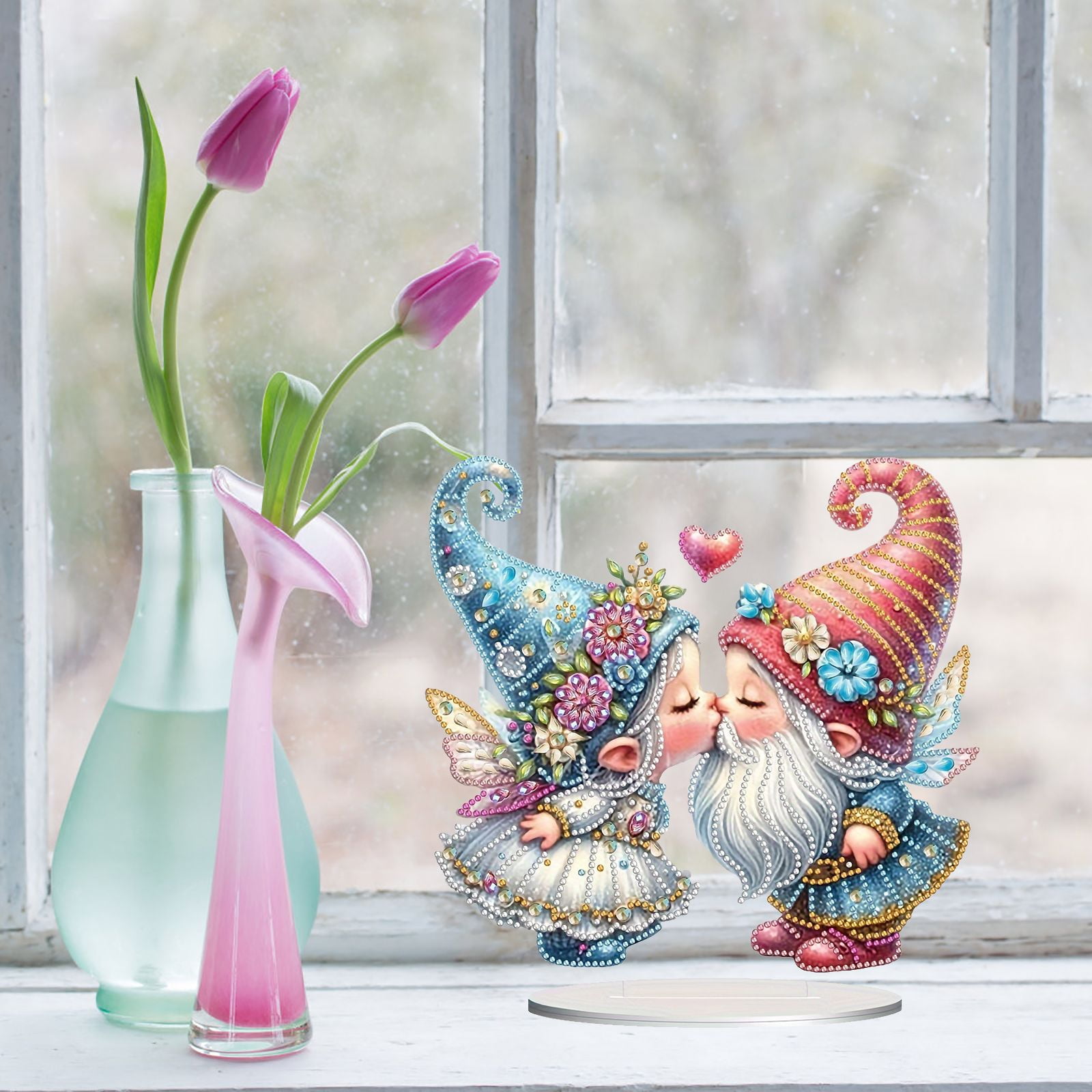 Flopesn Fairy Kiss Romantic DIY Diamond Art Painting Decorative Desktop Ornament, Valentine's Day Creative Design Acrylic Home Decor (Single-Sided Diamond)-Kissing Goblins1