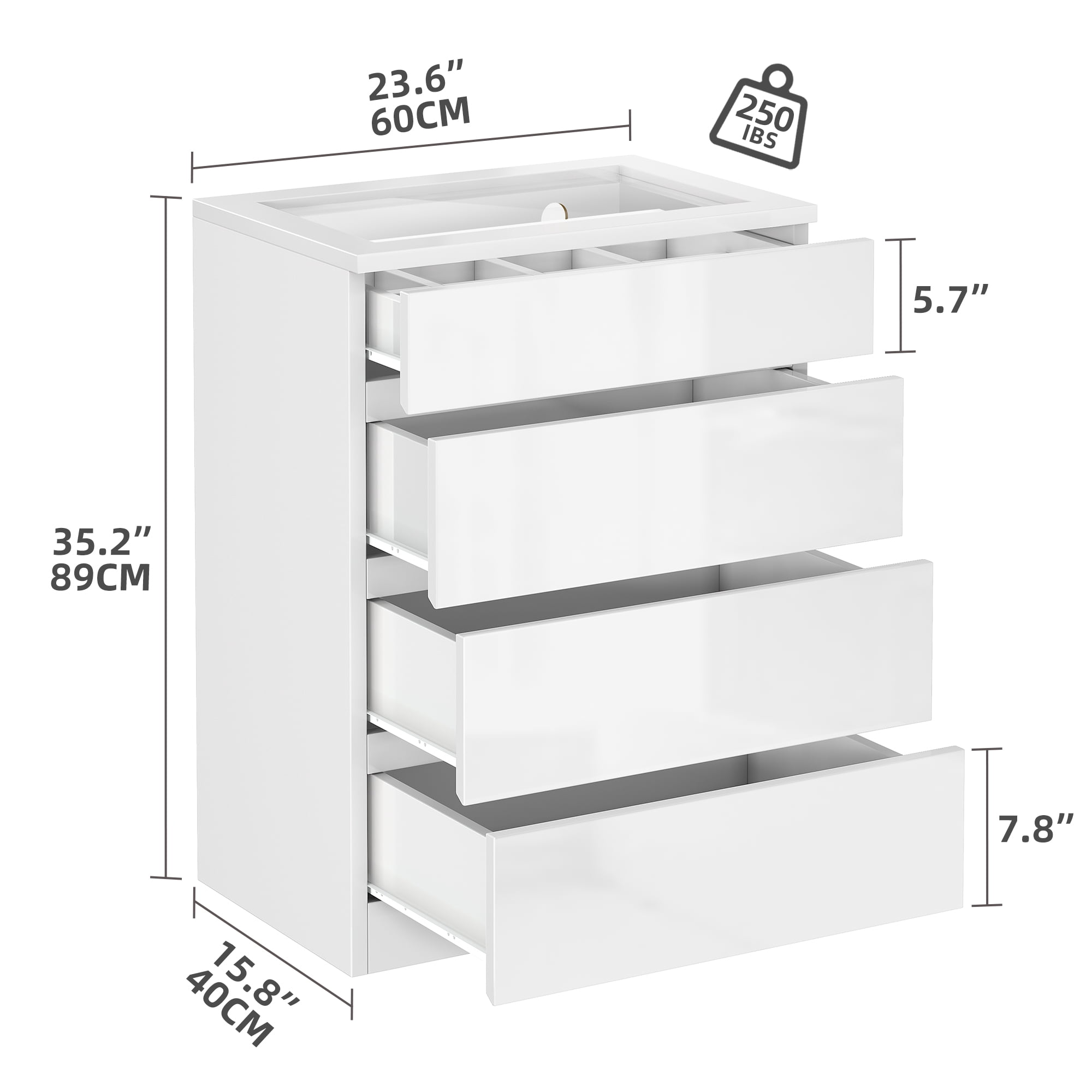 Uforic 4 Drawers Dresser with LED Lights, Modern Storage Drawers Chest Cabinet, White