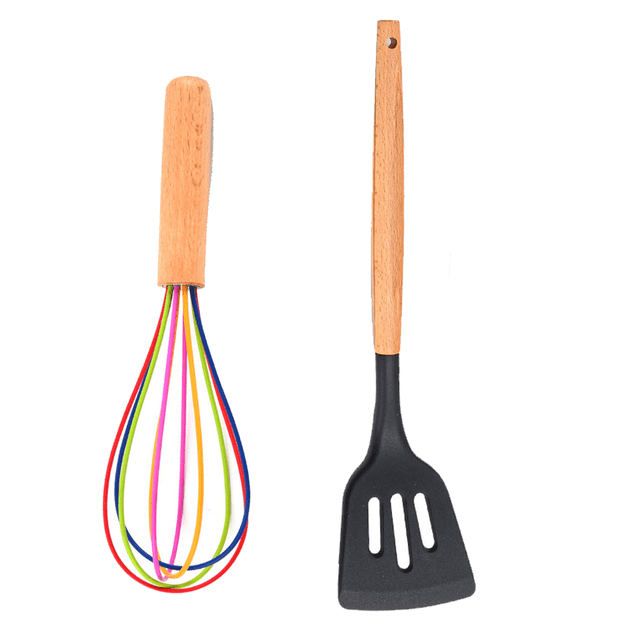 2pcs Non-stick Kitchen Cookware with Wooden Handle - BPA Free Heat Resistant Kitchen Gadgets Tools