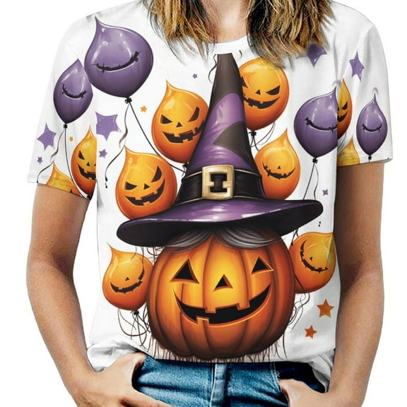 Halloween Ghosts Horror Pumpkin Women's T-Shirt Short Sleeve T Shirts Tops Tee Ladies Loose T
