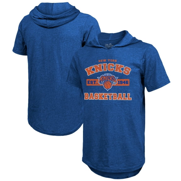 Men's Majestic Threads  Royal New York Knicks Tri-Blend Hoodie T-Shirt