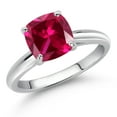thumbnail image 2 of Gem Stone King 10K White Gold Red Created Ruby Solitaire Engagement Ring for Women (2.50 Cttw, Cushion 8MM, Gemstone July Birthstone, Available in Size 5, 6, 7, 8, 9), 2 of 4