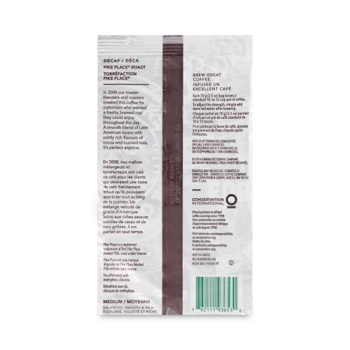 Coffee, Pike Place Decaf, 2 1/2 oz Packet, 18/Box Coffee, Pike Place Decaf, 2 1/2 oz Packet, 18/Box