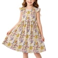 thumbnail image 6 of SGFCWSX Girls Summer Dress Ruffle Sleeve Floral Print Crew Neck Casual Daily Dresses for Kids Yellow Size 5T, 6 of 8