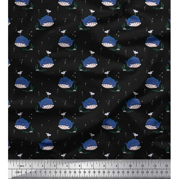 Soimoi Cotton Duck Fabric Whale Ocean Fabric Prints by Yard 42 Inch Wide
