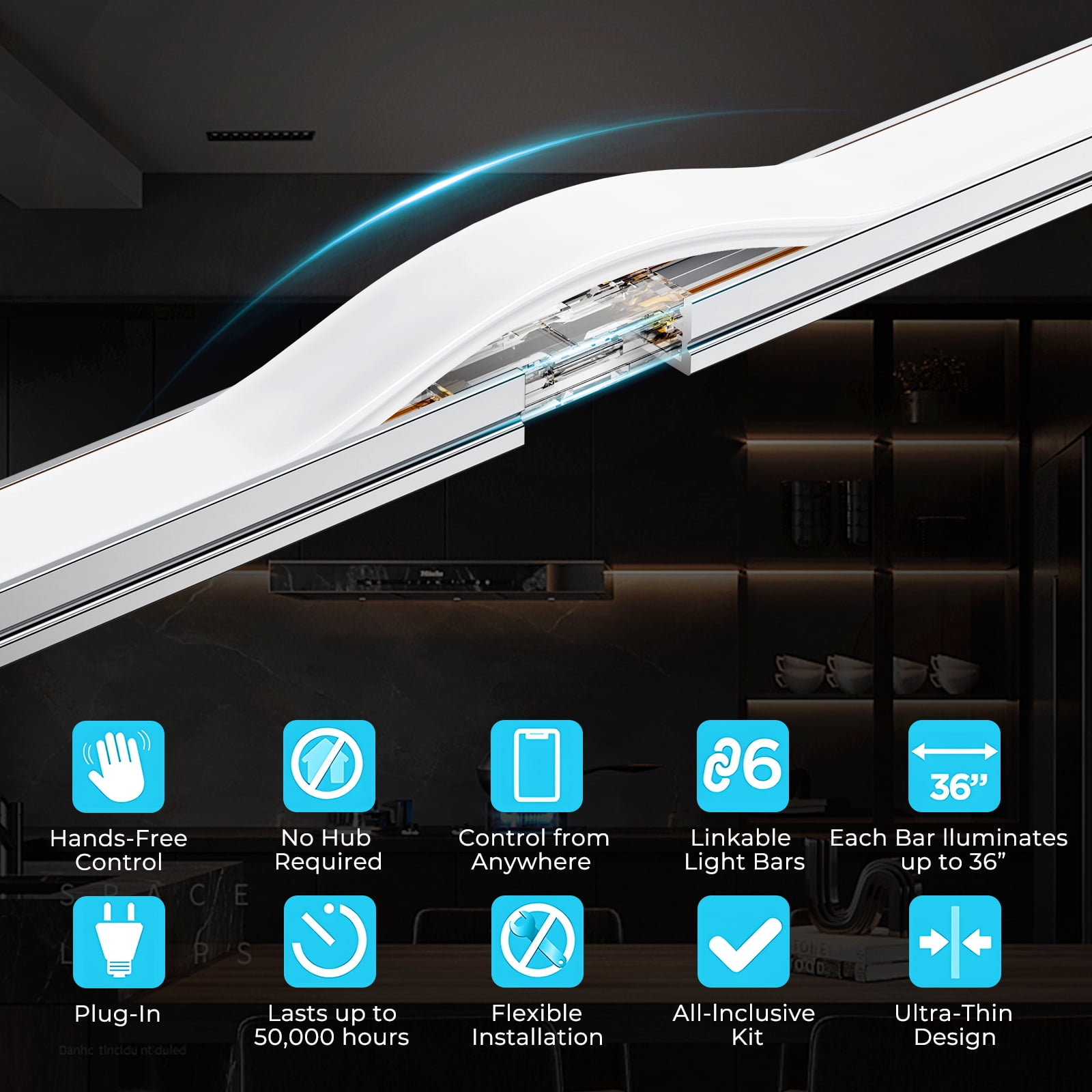 VST Smart Under Cabinet Lighting, UL Listed CRI 93+ CCT COB Strip Lights Alexa & Google Compatible APP Remote, Handwave and Voice Control Under Counter Lights for Kitchen Cabinet Closets (6 Bars)
