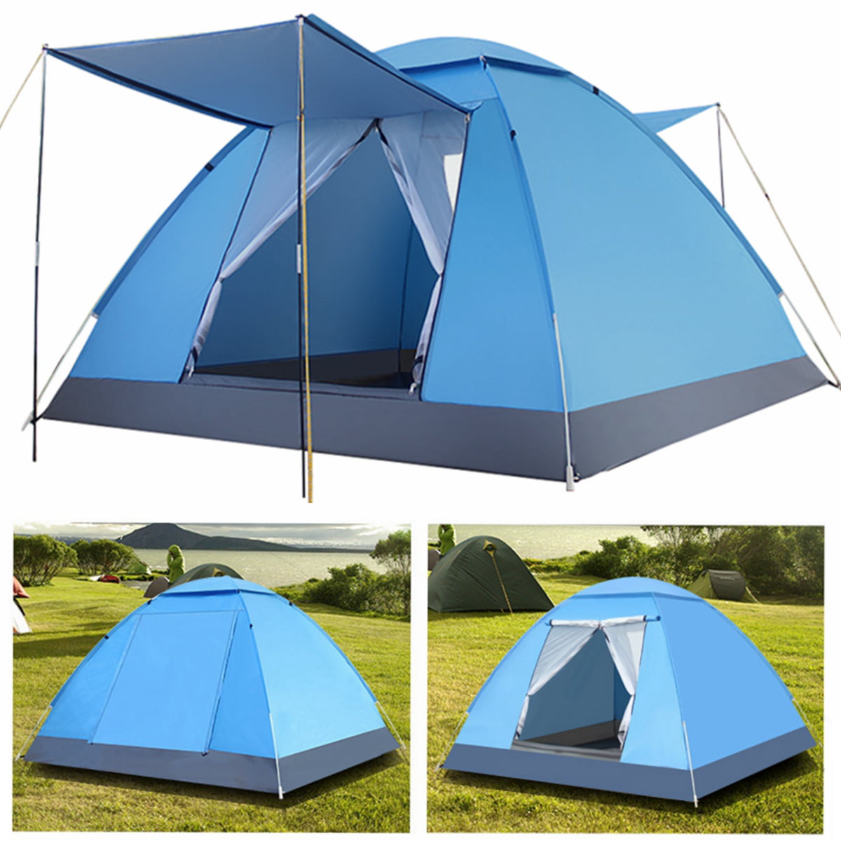 SINGES Camping Tent 2-3 Person Camping Tent Portable Folding Automatic Tent  w/2 Mosquito Net Doors Carrying Bag for Hiking Climbing Adventure Fishing