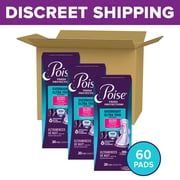 Poise Overnight Ultra Thin Incontinence Pads with Wings, 8 Drop Extra Absorbent, 60 Count