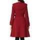 thumbnail image 3 of Abrigo con capucha y cinturón de una sola fila de botones para mujeres, abrigo de invierno con bolsillos, L, rojo, 3 of 6