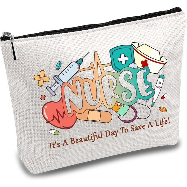 Bolsa de maquillaje de lona para enfermeras, neceser multiusos con cremallera metálica, neceser de viaje, monedero, bolsas de sublimación