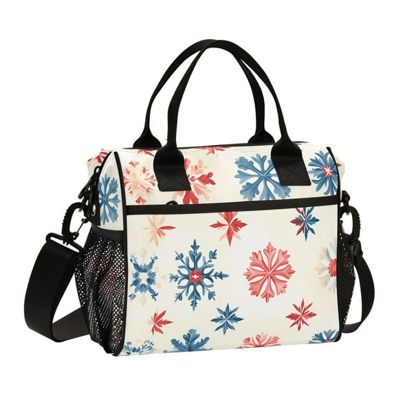 Lunch Bag Insulated Lunch Box Leakproof Reusable Cooler Tote Adjustable Shoulder Strap for Men Women Red Blue Snowflakes 9L