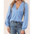 thumbnail image 2 of Diufon Womens Pullover Tops Fall Solid Color Casual Loose Blouses V Neck Long Sleeve Tops, 2 of 4