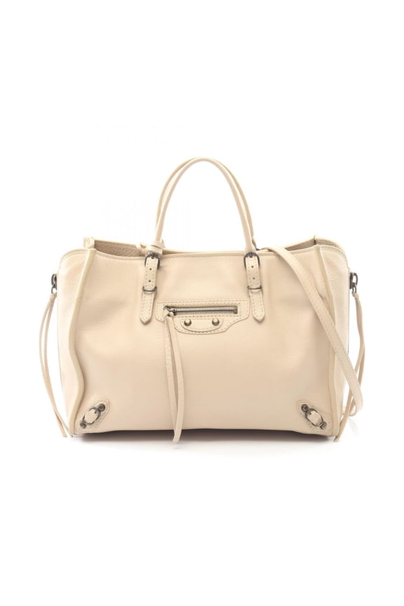 Pre-Owned Balenciaga PAPIER A6 ZIP AROUND Paper Handbag, Leather, Women's, Beige, 370926