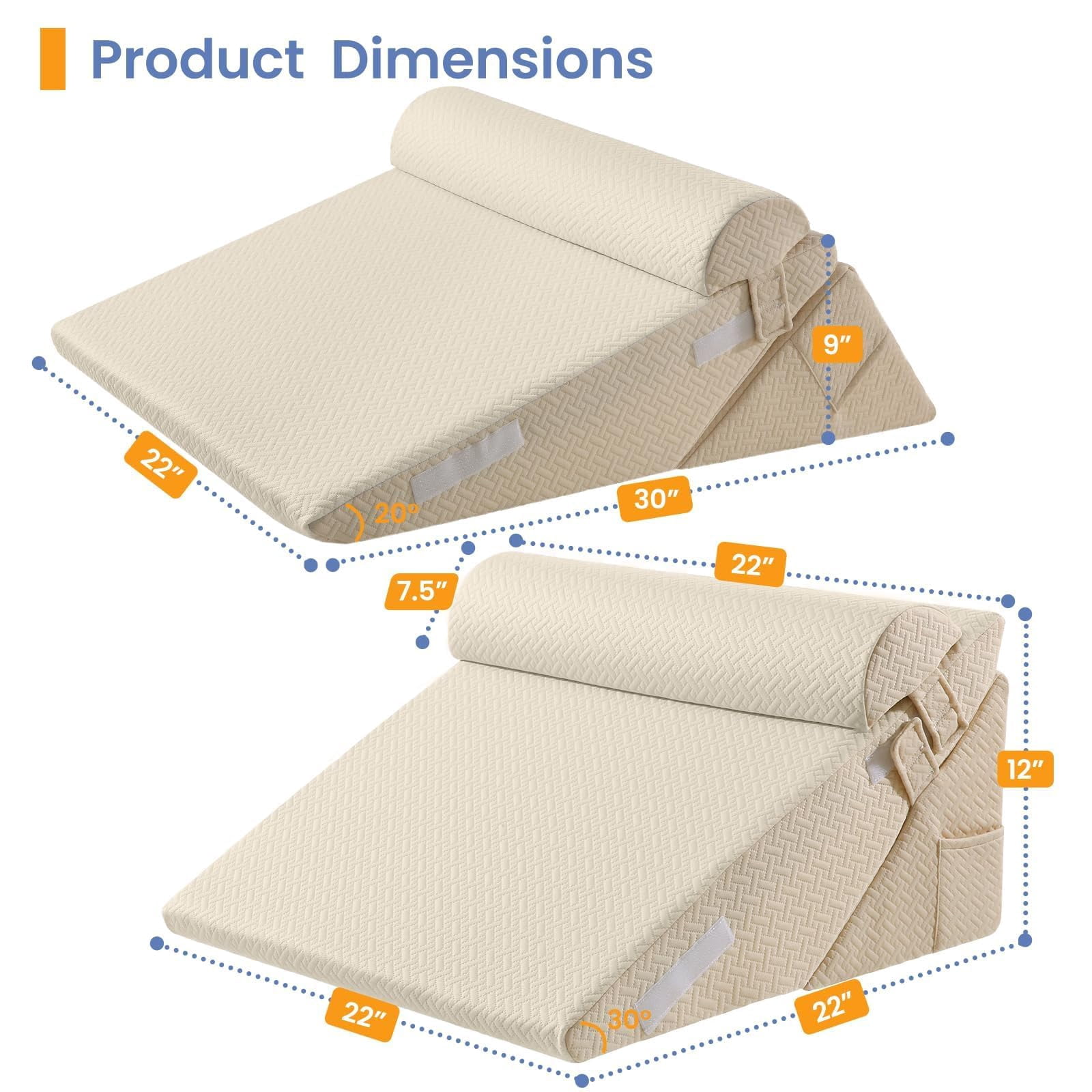 Wedge Pillow Set For After  2pcs Adjustable Bed Headboard With Memory Foam Neck Cushion - Acid Reflux Sleeping & Support Beige