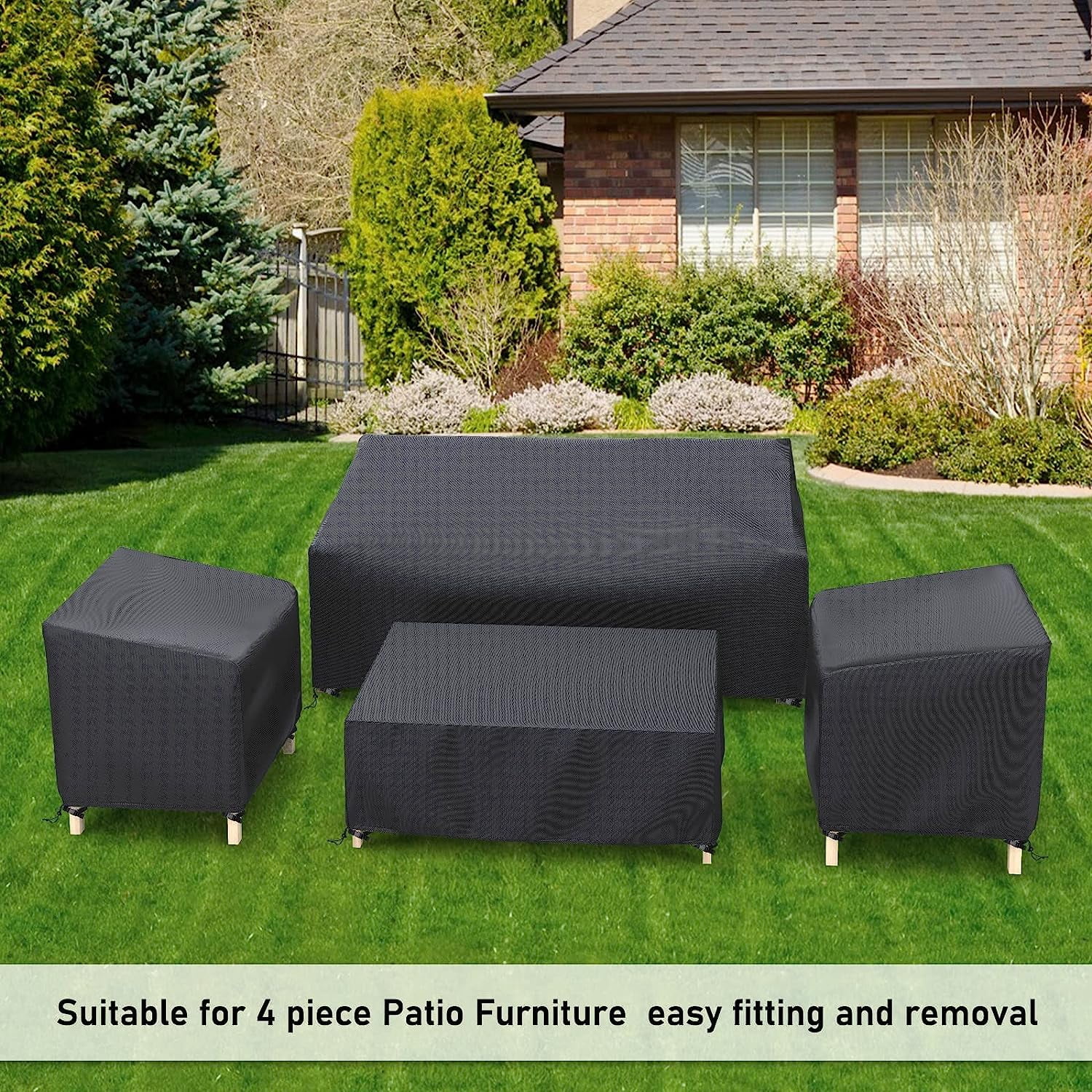 STARTWO Outdoor Patio Furniture Cover Waterproof 4-Piece Set for Chairs 32in, Loveseat 56in, Coffee Table 45in, Heavy Duty 500D, Black