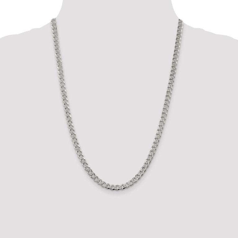 925 Sterling Silver Curb Chain Styles Necklace 5.5 mm Pav