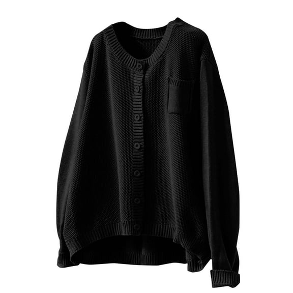 Breezora Retro Knitted Cardigan for Women Loose Fit Long Sleeve Cotton Sweater Jacket Autumn Casual Outerwear L Size Black