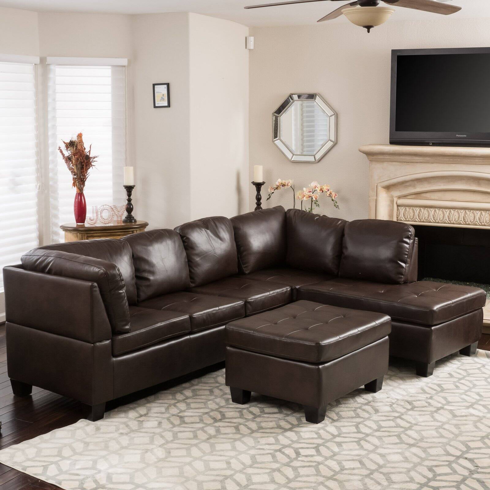 Evan 3 Piece Leather Sectional Sofa, 3 Piece Leather Sectional