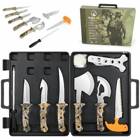 8 Pieces Hunting Knives Sharp Hunting Knife Set Full Tang Handle Field Dressing Kit for Deer Hunting Season Camping Survival for Hunter$$