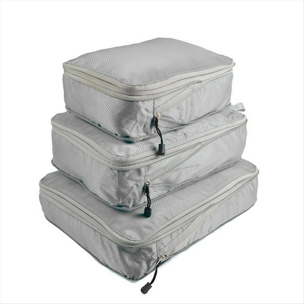Bolsa de Almacenamiento de Viaje de 3 Piezas, Embalaje Comprimible PortáTil con Organizador de Equipaje, Viaje Impermeable Plegable, Gris