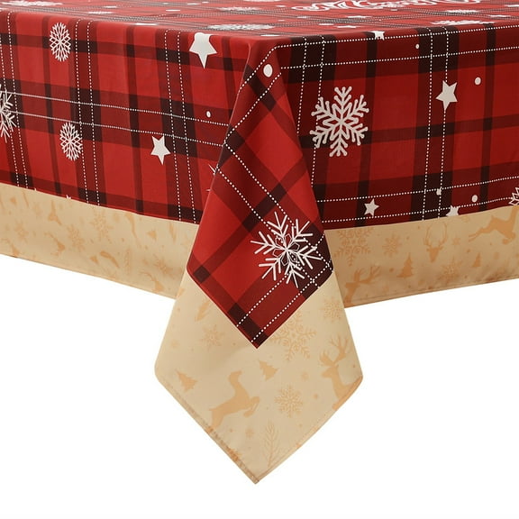 Linnovo Decorative Christmas Tablecloth, Checkered Red Plaid Snowflake Holiday Table Cloth for Square and RectangleDining Table,Water Resistant Polyester Table Cover 60x84 Inch