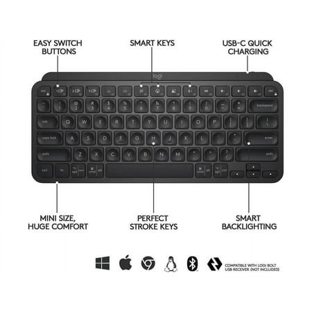 Logitech - MX Keys Mini TKL Wireless Bluetooth Scissor Keyboard with Backlit Keys - Black