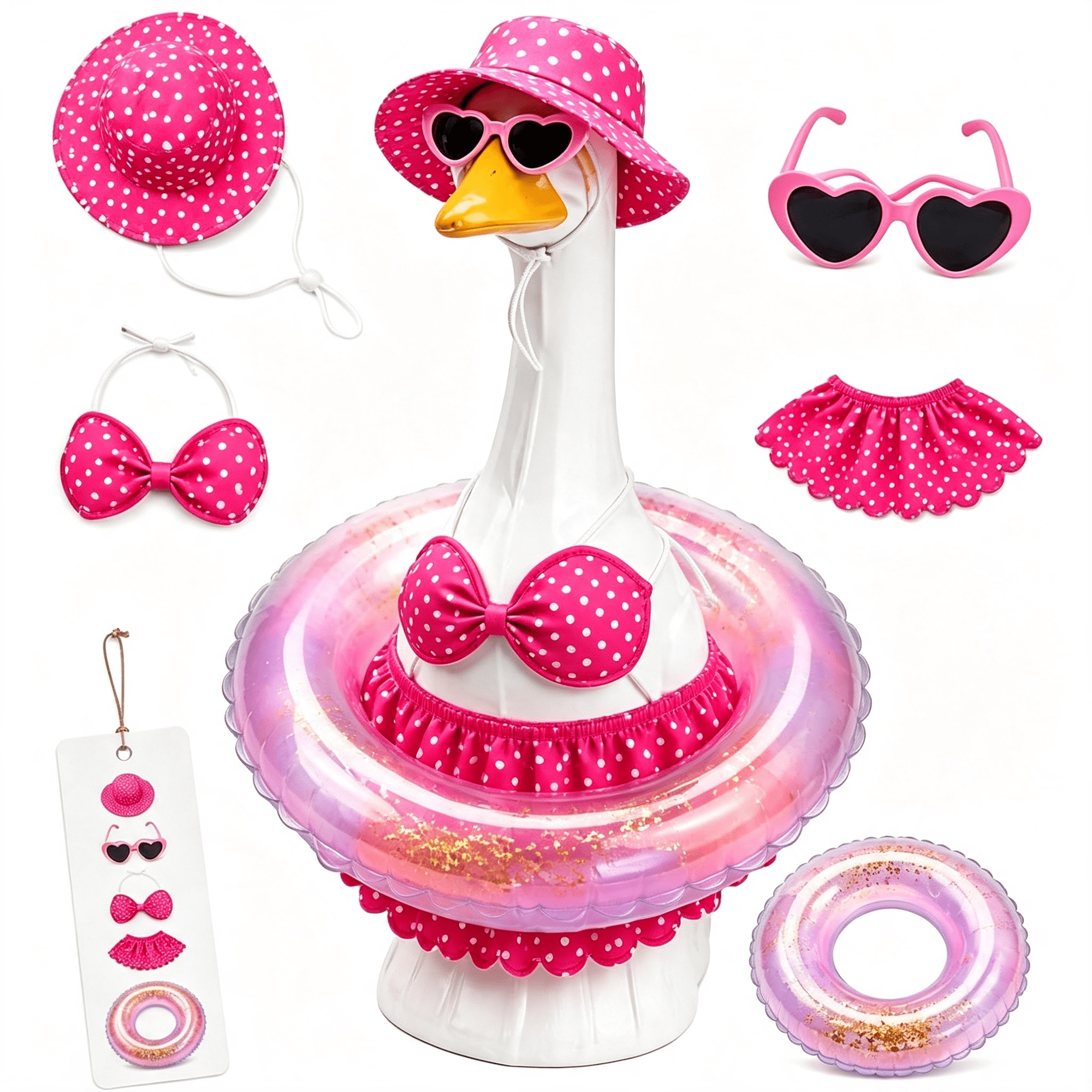 LQSEO Porch Goose Outfits Desk Goose Summer Funny Clothes Animals to Dress Up Duck Costume Statue Front Flamingo Hot Dog Swimsuit 19 Inches Bikini Liberty Clothing Halloween Decorations Outdoor