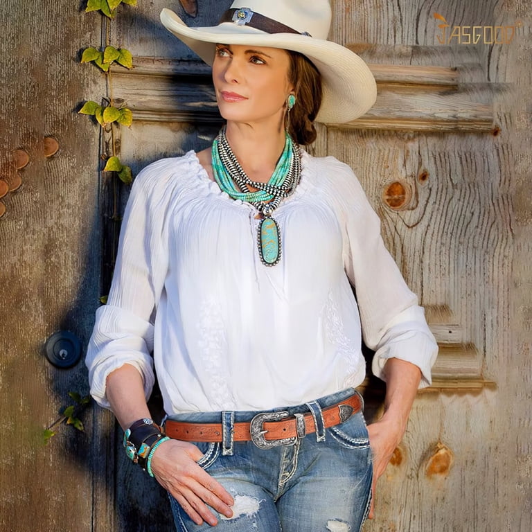 JASGOOD Western Belt for Women Brown Vintage Carved Belt  display picture 3