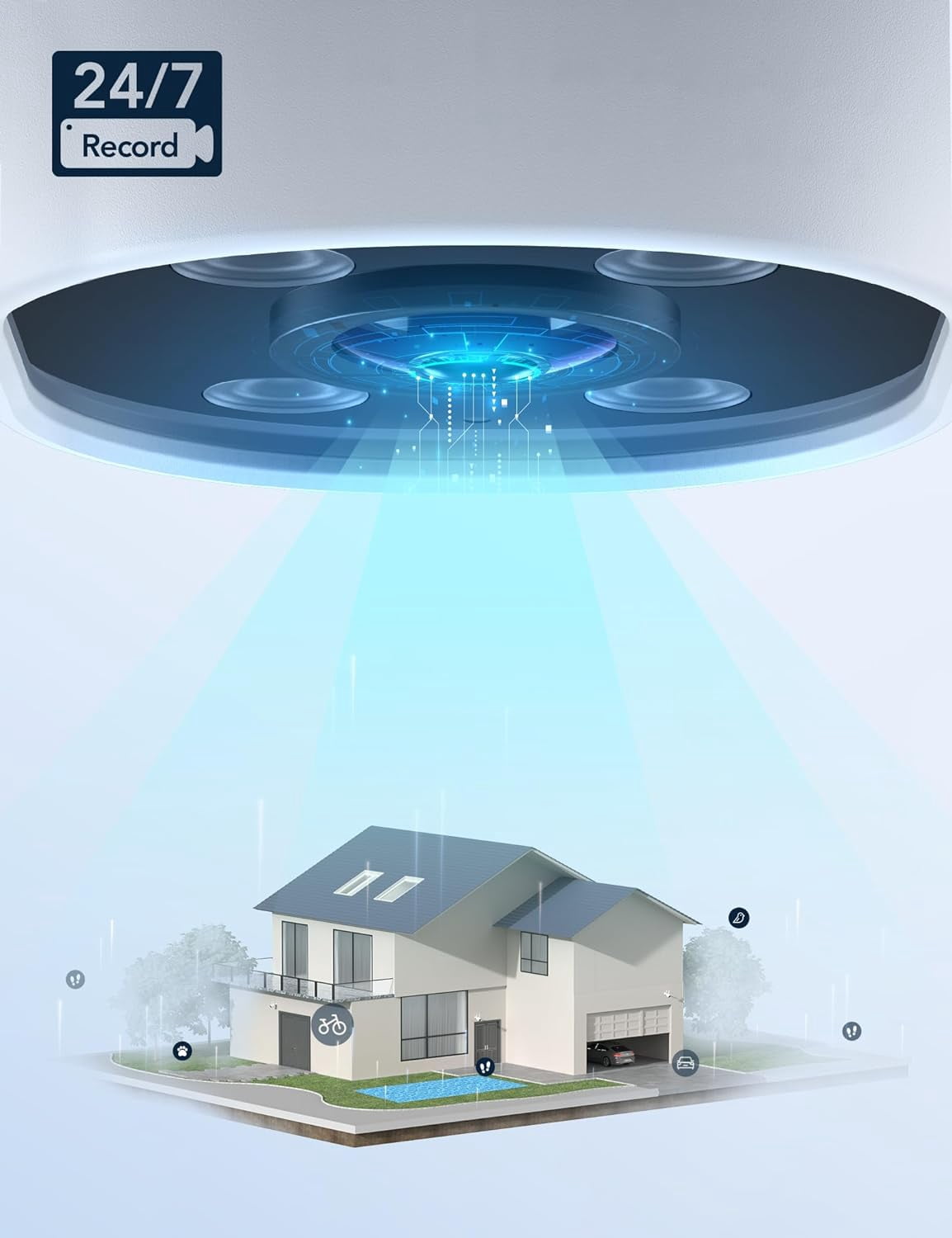 Outdoor Security Camera 1080P , Wired WiFi, 360° View PTZ, Color Night Vision, Smart Motion Sensor, 2 Way Audio, IP66 Waterproof