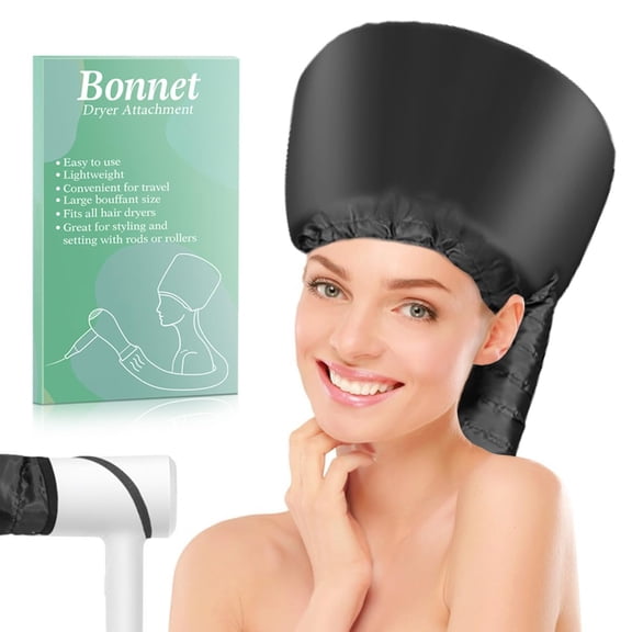 Hooded Hair Dryer Bonnet - Fast Drying for Natural Hair, Deep Conditioning & Curls - Adjustable, Even Heat, Portable Travel (Black)