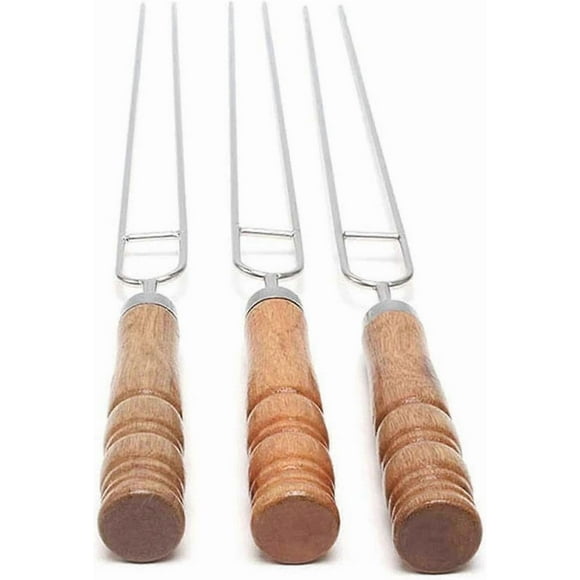 Brush BBQ Tool Kit, Stainless Steel BBQ Utensil Set, Wooden Handle , Includes 3 U-Shaped BBQ Forks, Outdoor BBQ Grill Set