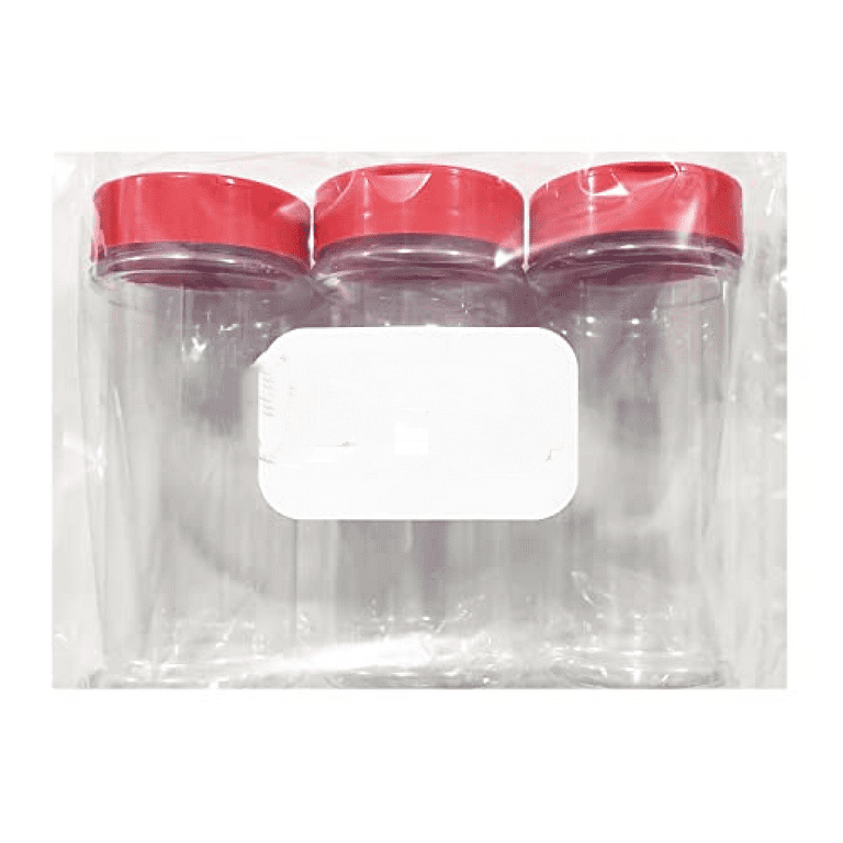 Spice Bottle 2oz (56gr) Clear PET with Sift & Spoon Red Lid / Aluminum Foil  Seal Liner | Spice jar - MIN ORDER OF 10 JARS