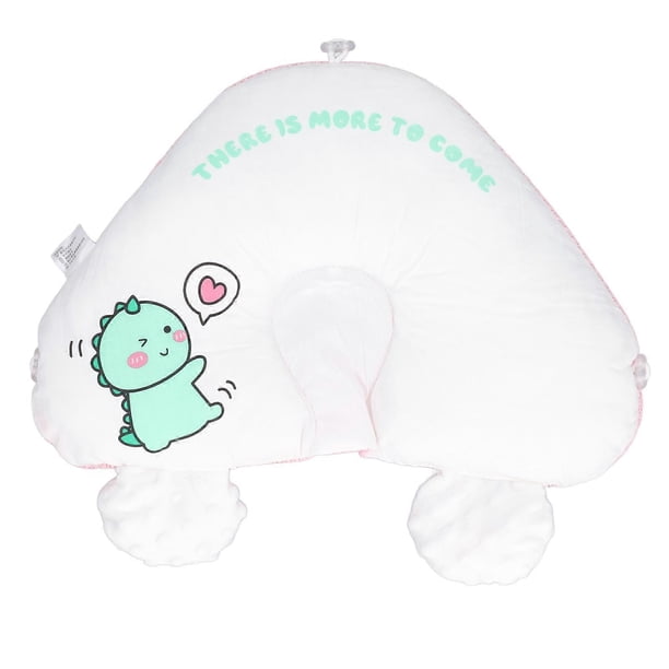 Baby Head Pillow Prevents Flat Head Soft Breathable AB Double Sided Drawstring Ιnfant Sleep Pillow for Home Travel Car Pink Dinosaur