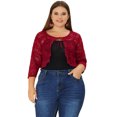 thumbnail image 3 of Cárdigan de encogimiento de hombros de talgrande pamujer, mangas 3/4, chaquetas de bolero de corte frontal con lazo de encaje floral borgoXXL, 3 of 6