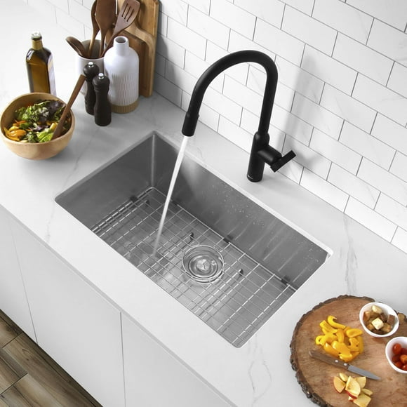Stylish Emeral Undermount 28" Stainless Steel Single-Bowl Kitchen Sink with 2 Accessories S-306XG