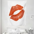 thumbnail image 1 of Kiss Tapestry, Print of Red Lips Kiss Mark on White Background Seductive Trace with Grunge Display, Wall Hanging for Bedroom Living Room Dorm Decor, 60W X 80L Inches, White Red, by Ambesonne, 1 of 2