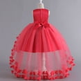 thumbnail image 6 of Huowey Kids Girls Elegant Dresses Gown Solid Color Sleeveless Crewneck Floral Embroidery Tiered Layered High Waist Ball Gowns Pageant Wedding Birthday High Low Dress,Watermelon Red,14-15 Years, 6 of 7
