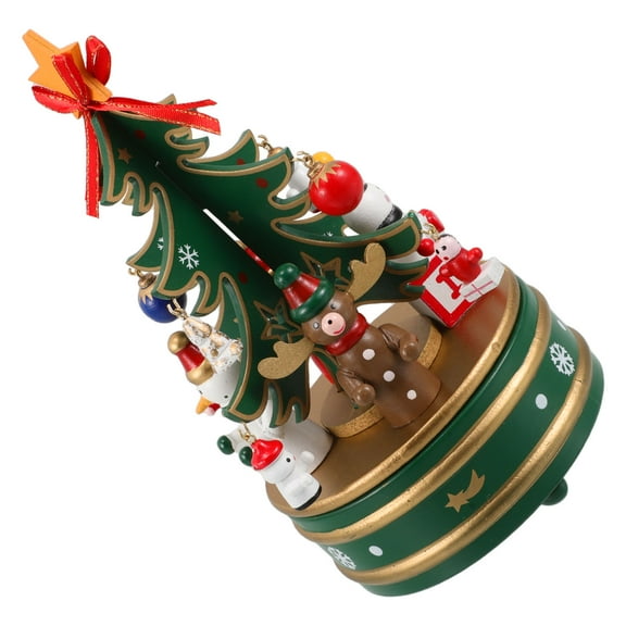 Raindrops Wooden Music Box Christmas Decoration Green Desktop Ornament Safe for Home 1 Piece