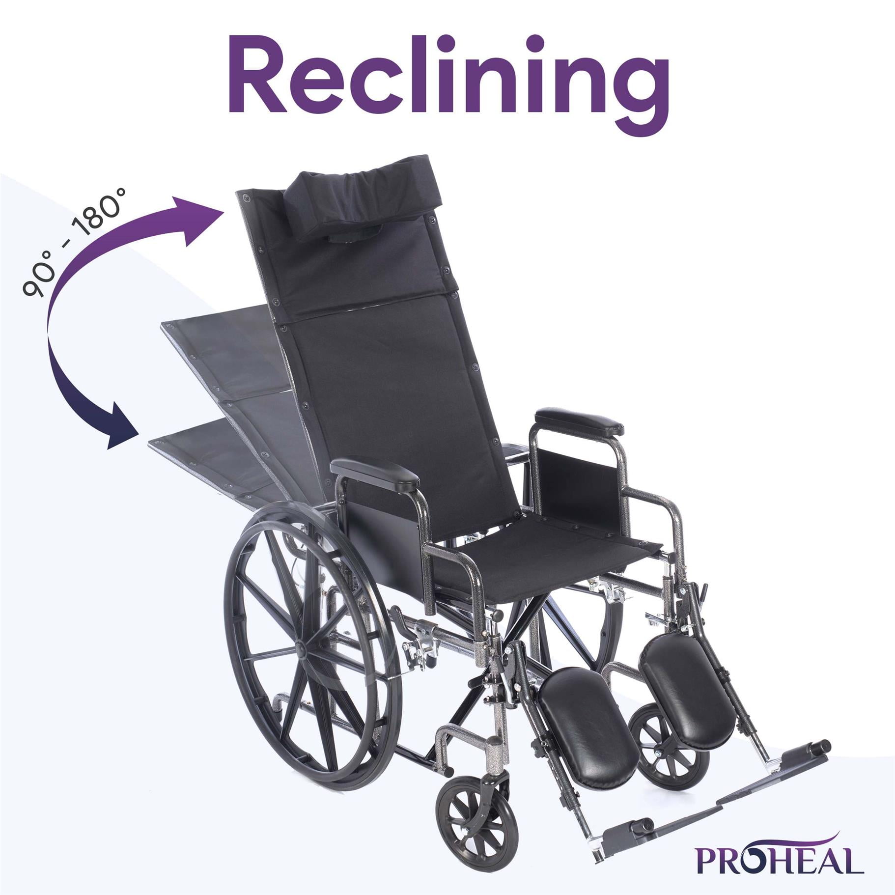 ProHeal Premium 18” Reclining Wheelchair with Elevating Legrests, Headrest Support, Removable Desk Arms, - 300LB Capacity