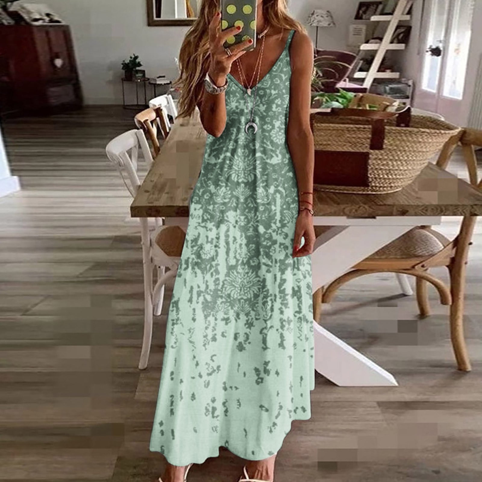 Dyegold Beach Dresses For Women 2023 Floral Spaghetti Strap Sundress Casual  Summer Long Maxi Dress Vneck Sexy Boho Dresses 