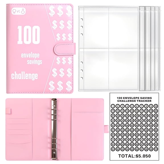 100 Envelopes Challenge Binder A5 Budget Binder with Cash Envelopes Savings Challenges Book to Save $5,050 Pink