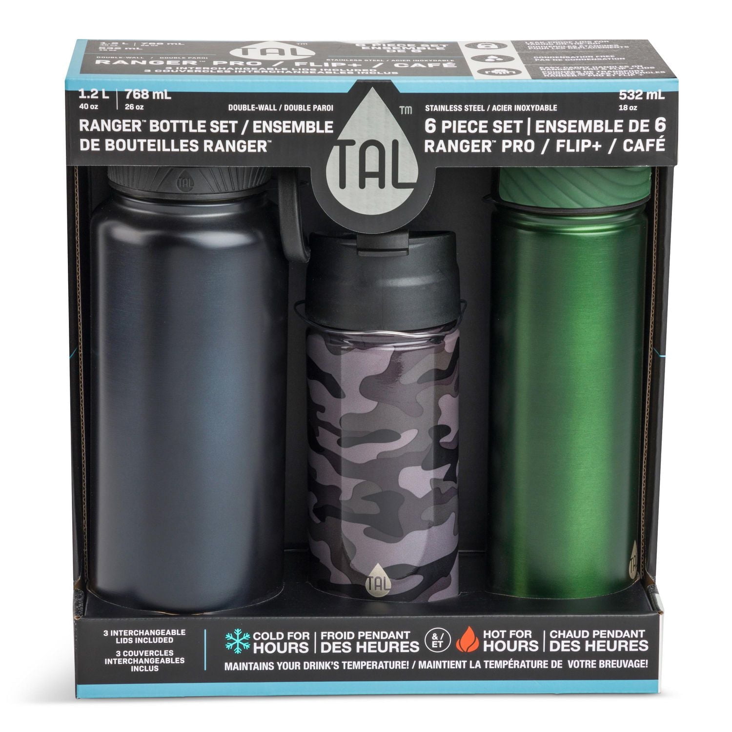 "Ensemble de 6 Bouteilles d'Eau Ranger en Acier Inoxydable TAL, Multicolore"