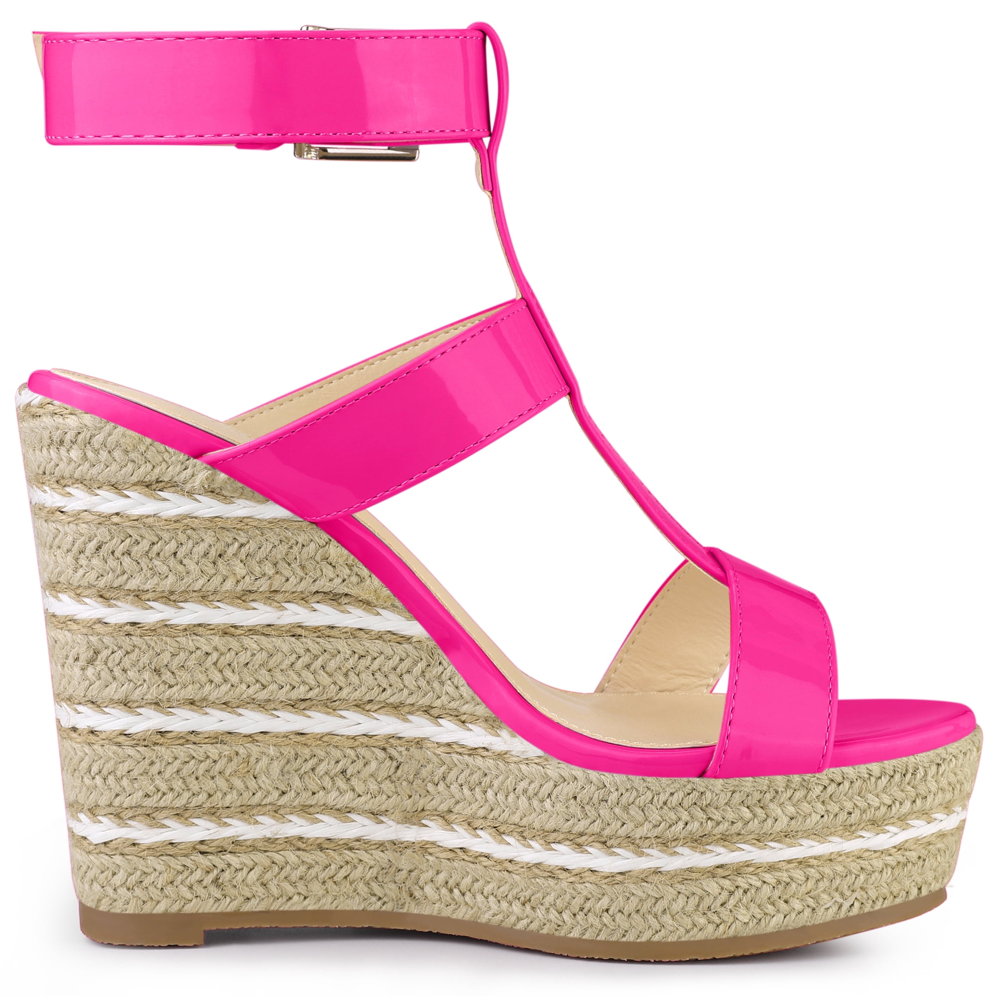 DARING DIVA Women's Strappy Wedge Platform Sandals Hot Pink 8.5