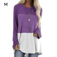 thumbnail image 1 of Camiseta de mujer de manga larga, cuello redondo, color en contraste, camiseta de algodón, morado, M seitruly AP000711-08, 1 of 7