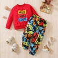 thumbnail image 2 of TOWED22 Baby Boy Toddler Clothes 2pcs Long Sleeve Sweatshirt Tops Joggers Pants Cotton Graphic Print Outfits Casual Clothing(Red,6 Y), 2 of 7