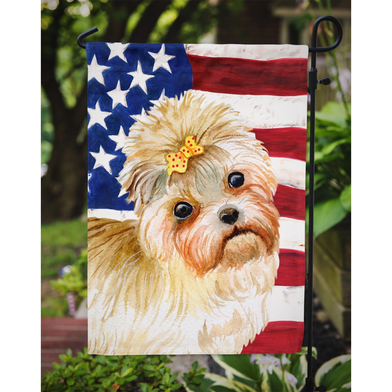 Carolines Treasures BB9668GF Morkie Patriotic Flag Garden Size  Small multicolor