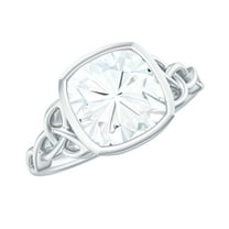 Rosec Jewels Certified Moissanite Cushion Cut Engagement Ring 3 Ct - Celtic Knot Ring Bezel Set - 8 mm - D-VS1 Quality, 925 Sterling Silver, US 4.00