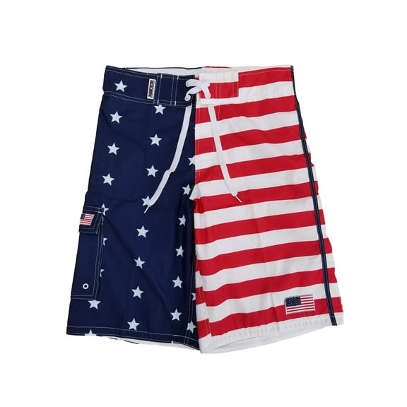 Mens US Flag Patriotic Stars & Stripes Cargo Board Shorts Swim Trunks