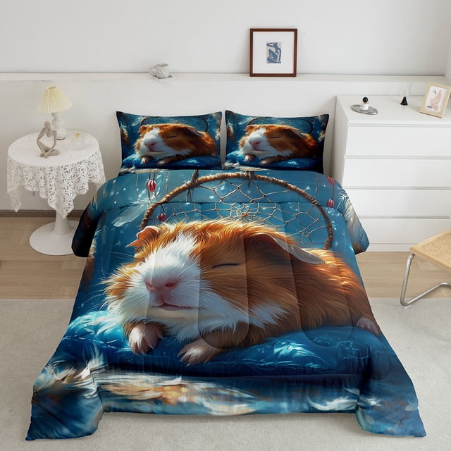 Ensemble de Literie Cochon d'Inde Attrape-Rêves, Ensemble de Couette Boho Plume pour Filles, Animaux Safari Insert de Couette Décor Bohème Exotique
