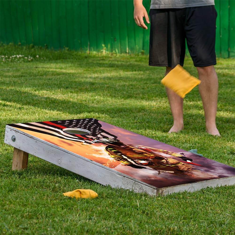 Cornhole Board Wraps and Decals for Boards Set of 2 Skins Professional Vinyl Covers Sticker - Firefighter Red Line American Flag Fire Department Decal for Boards Covers Sticker Cornhole Vinyl Wraps